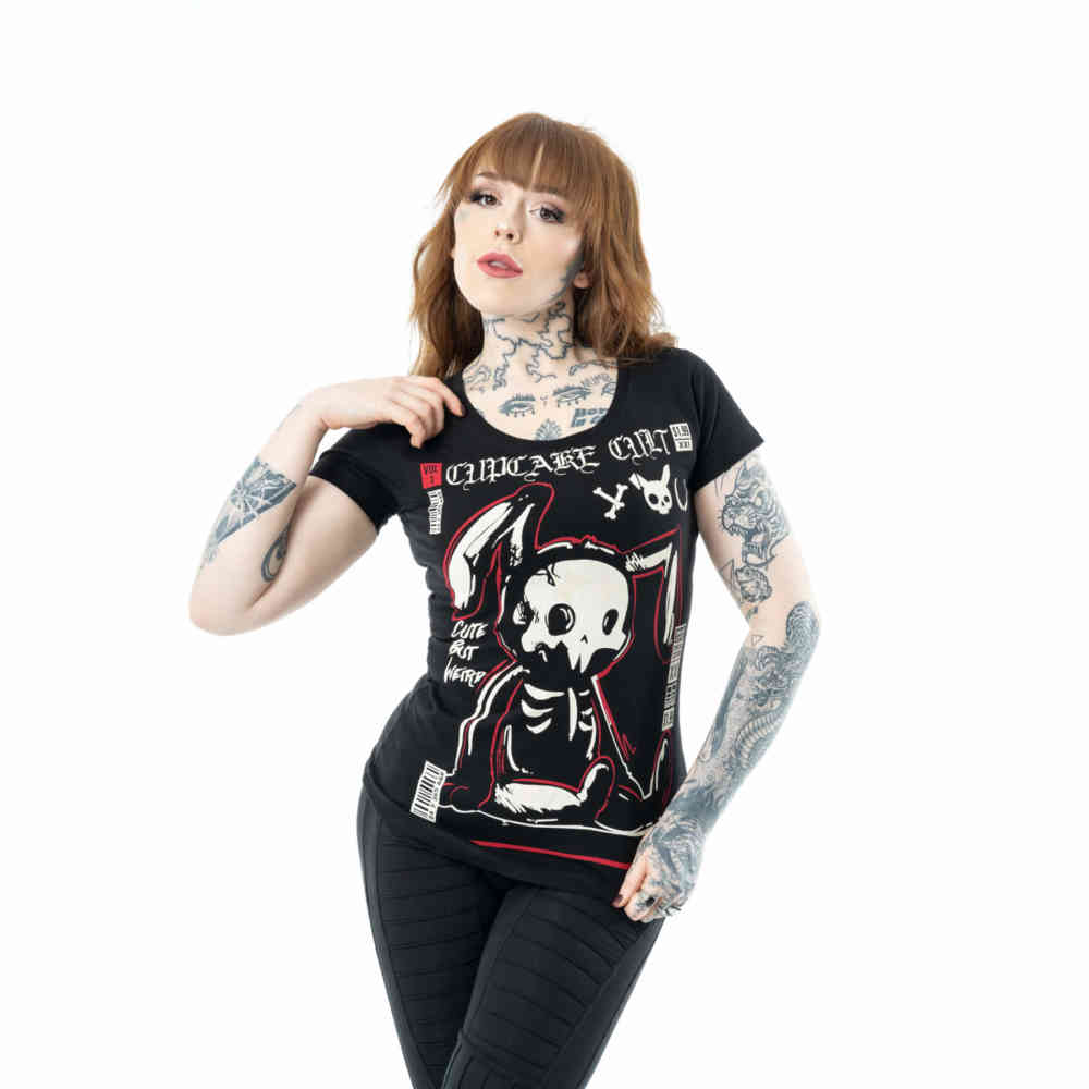 Cupcake Cult - Comic Bunny Dames Tshirt - Zwart